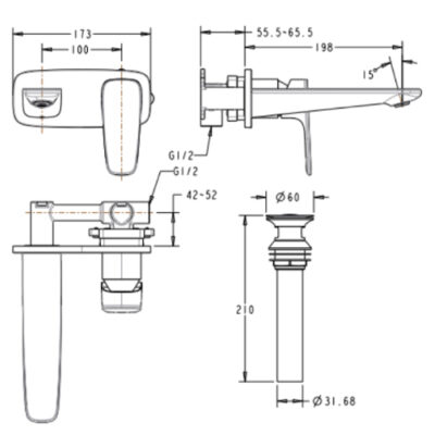 American Standard Signature FFAS1704 wall mount Basin Mixer DRW
