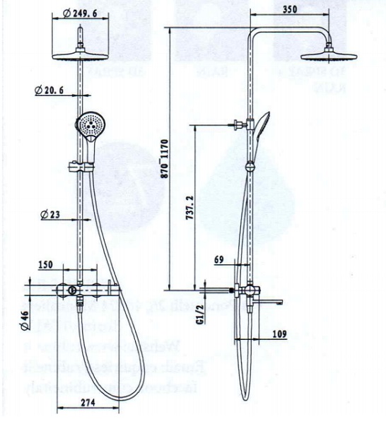Rubine Shower Column-RSC-THERMO-R31BK_CH-DRW Rubine Shower Column-RSC-THERMO-R31BK_CH Specification